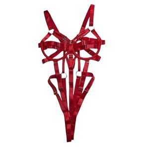 4336 Sexy Lace Up Teddy Lingerie Bodysuit Leather Lingerie Bobydoll